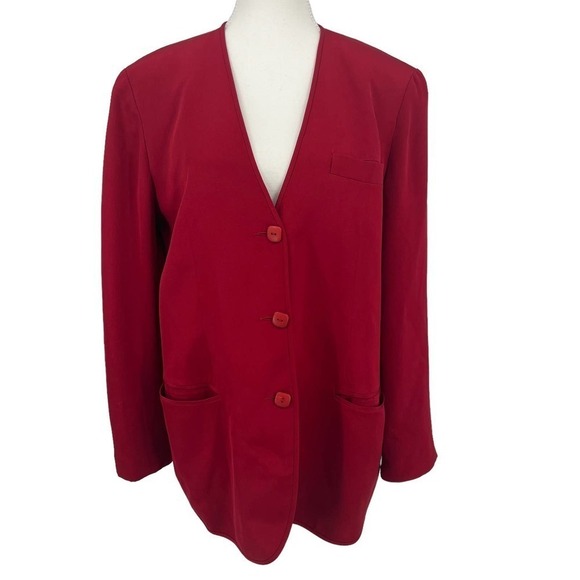 Vintage 80’s Due per Due Blazer 100% Silk Red 8 - Picture 1 of 7